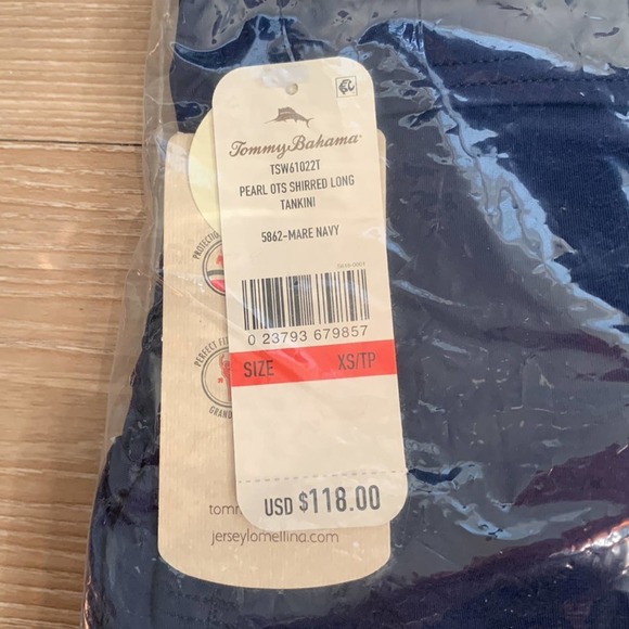 Tommy Bahama Pearl Over-The-Shoulder Shirred Long Tankini Top in Mare Navy - Picture 5 of 7